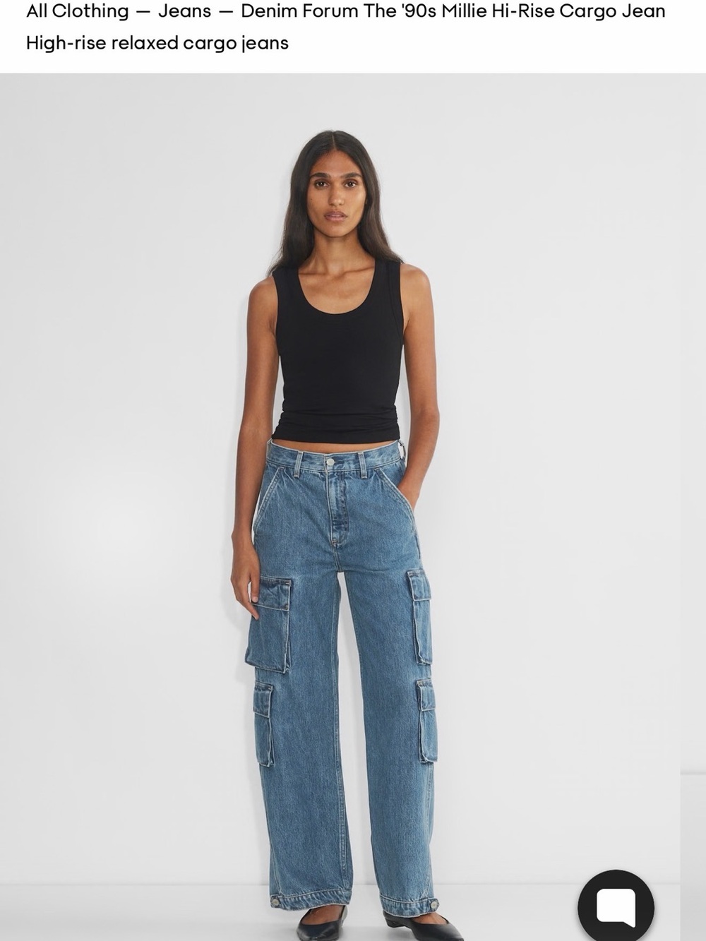 Denim Forum Blue High-Rise Wide-Leg Cargo Jeans